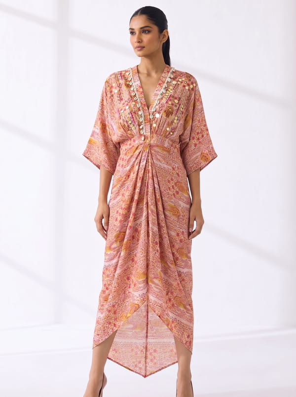 Pink Boho Print Drape Dress — BUMBLEBEE