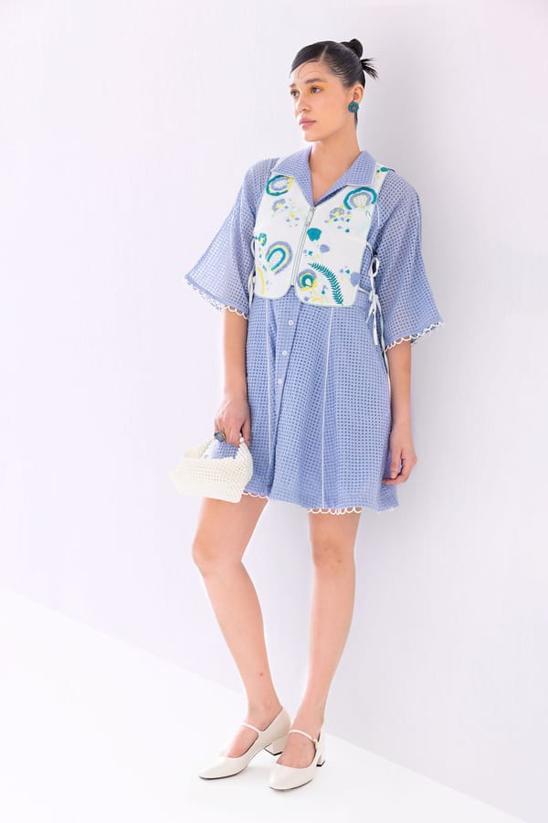 Blueberry Mini Shirt Dress Set with Embroidered Half Jacket — Our Love