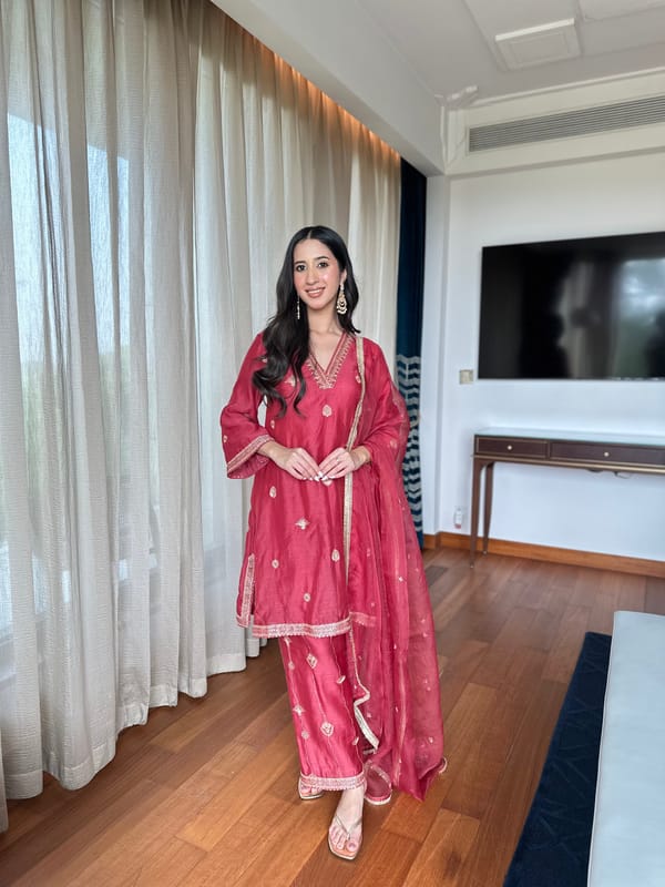 Maroon Embroidered Suit Set — KAPAAS