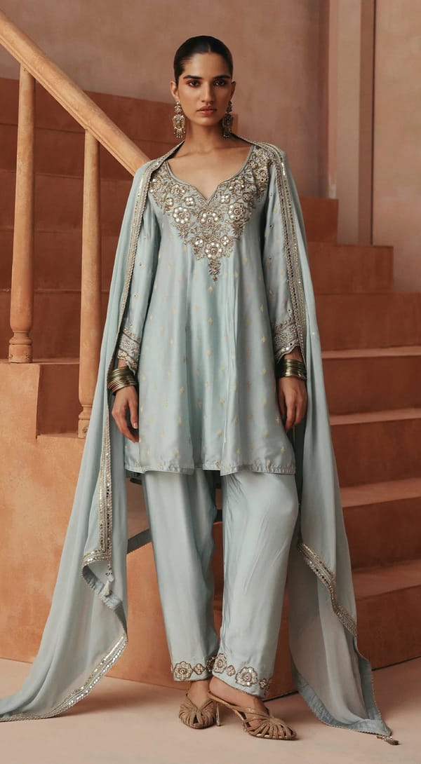 Celestia Mist Embroidered Kurta Set — Basanti Kapde aur Koffee