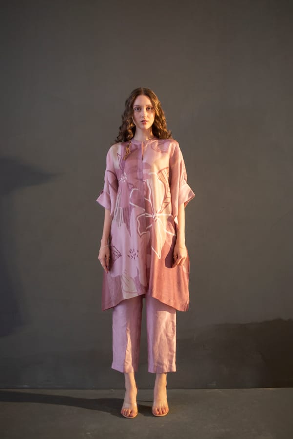 Mauve Pink Asymmetric Kurta Set — CLOS