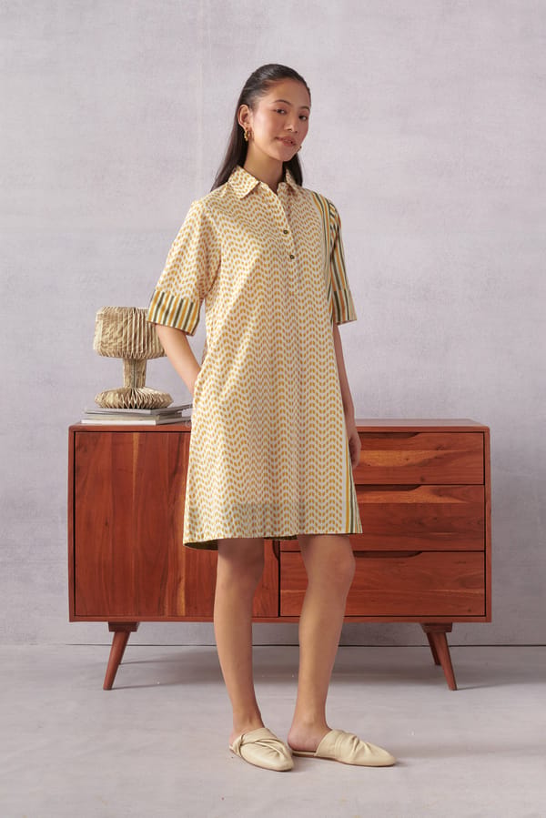 Raavi Ochre Striped Short Dress — Shop Roho