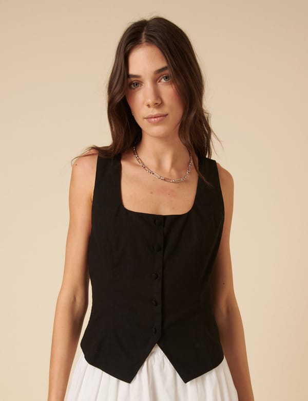 Black Waistcoat-Style Sleeveless Button-Front Top — Nobody's Child