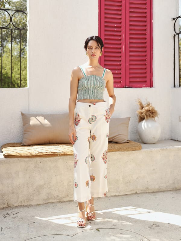 Peach & Green Hamza Print Pants — TASHA INDIA
