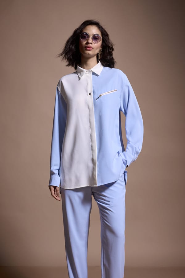 Pastel Blue Straight-Leg Trousers with Semi-Elasticated Waist — Dash and Dot