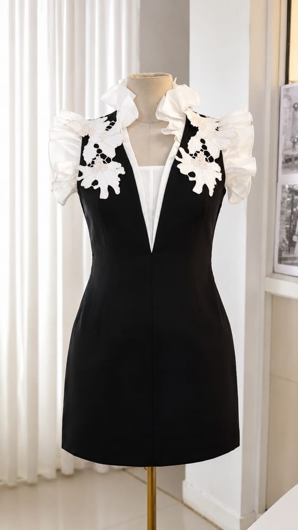 Black & White Floral Applique Bodycon Mini Dress — ANYSA