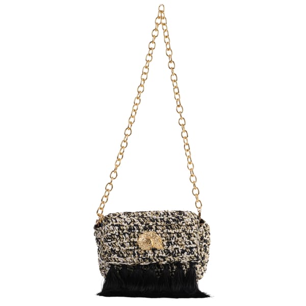 Jena 3 Weave Black & Gold Raffia Crossbody — Jena Luxury