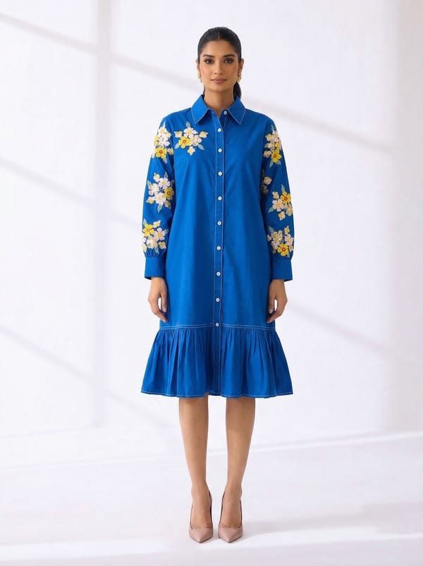 Electric Blue Tiered Midi Shirt Dress — RUCHIKA MALLIKA LABEL