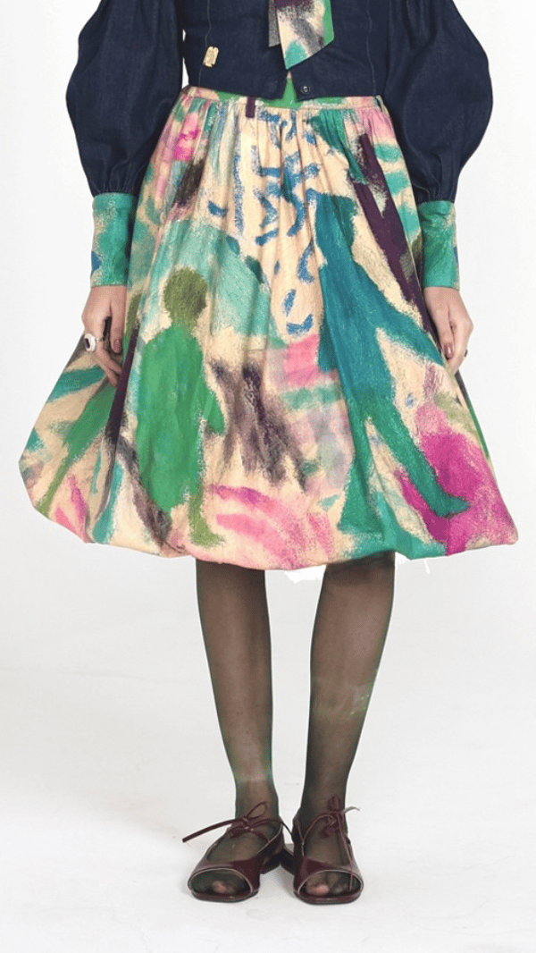 Multicolor Abstract Printed Bubble Midi Skirt — ART LOV AFFAIR