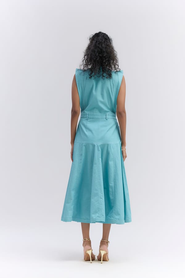 Aqua Blue Cotton Denim Dress — Itara an another