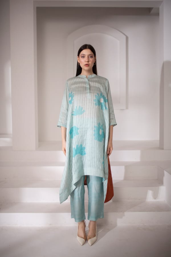 Light Blue Long Kaftan Tail Set — CLOS