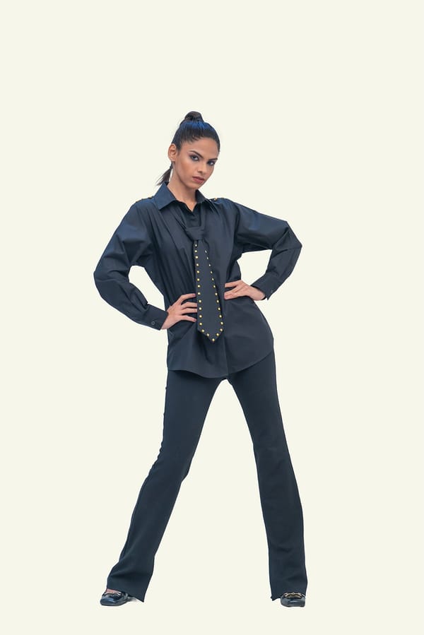 Black Cotton Shirt with Black Cotton Tie — Richa Goenka