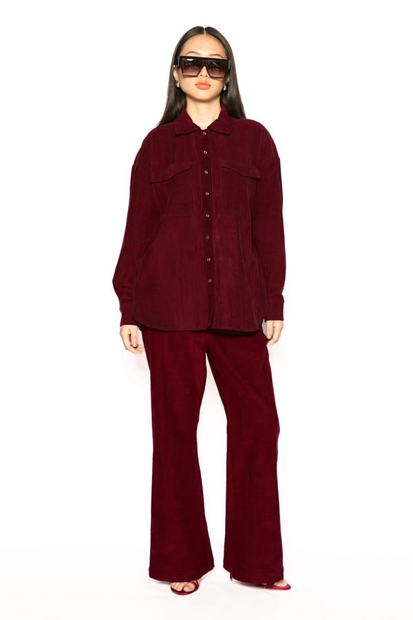 Wine Corduroy Oversized Shacket Jacket — Contemponari