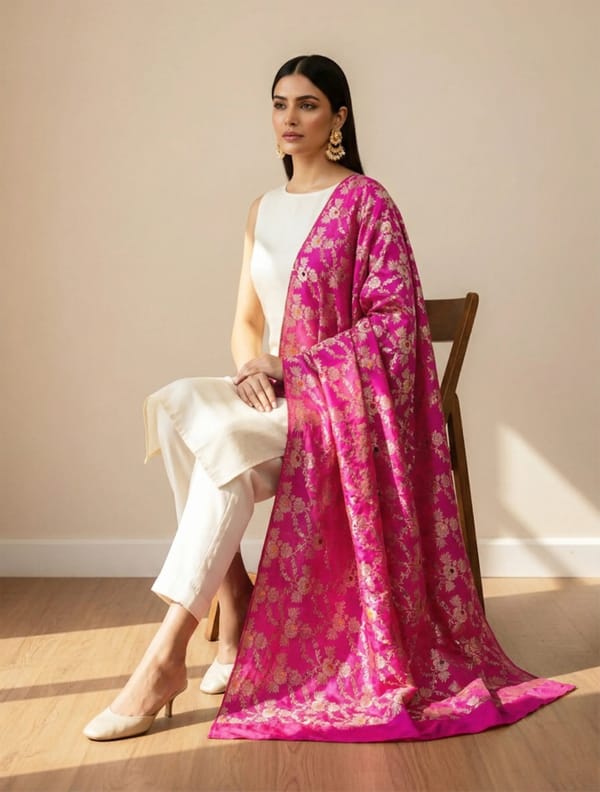 Rose Brocade Dupatta — Truebrowns