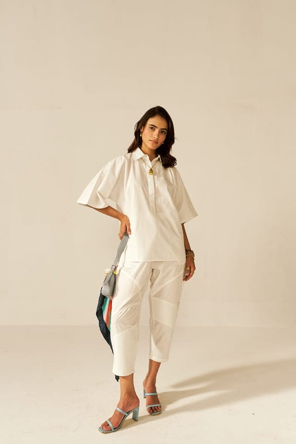 White Cotton Poplin Shirt and Tapered Pants Co-ord Set — Spacelines