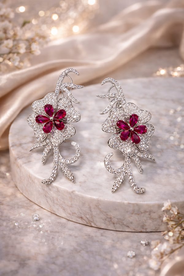 Ruby Blossom Crystal Drop Earrings — SilvPop Jewels