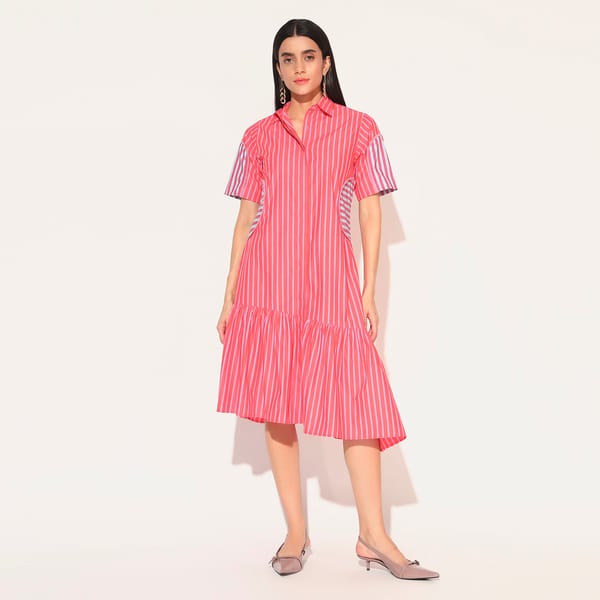 Red Striped Collared Midi Shirt Dress — Linetribe
