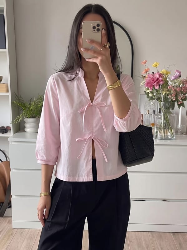 PaperLite Poplin Pink Tie-Up Top — Femmella