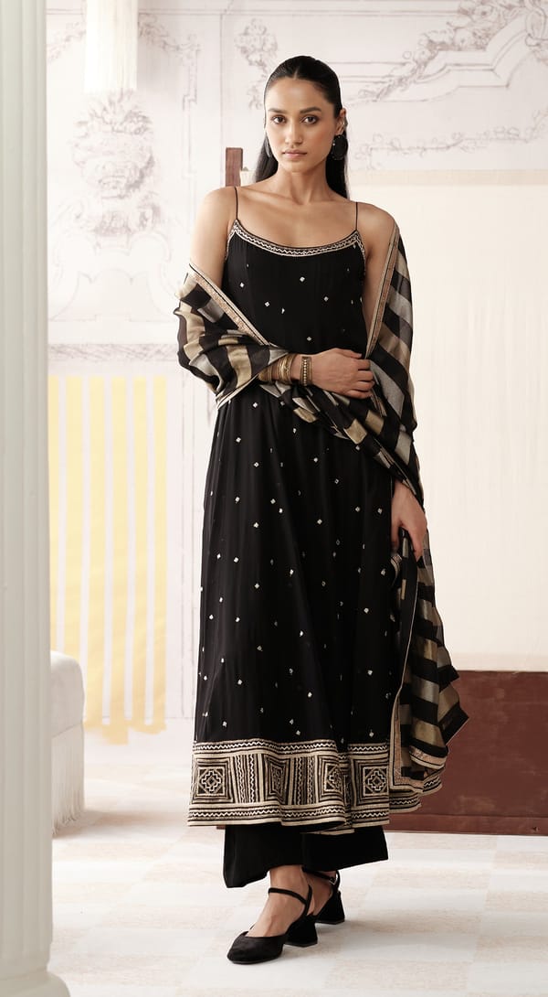 The Majestic Obsidian Anarkali Set — Basanti Kapde aur Koffee