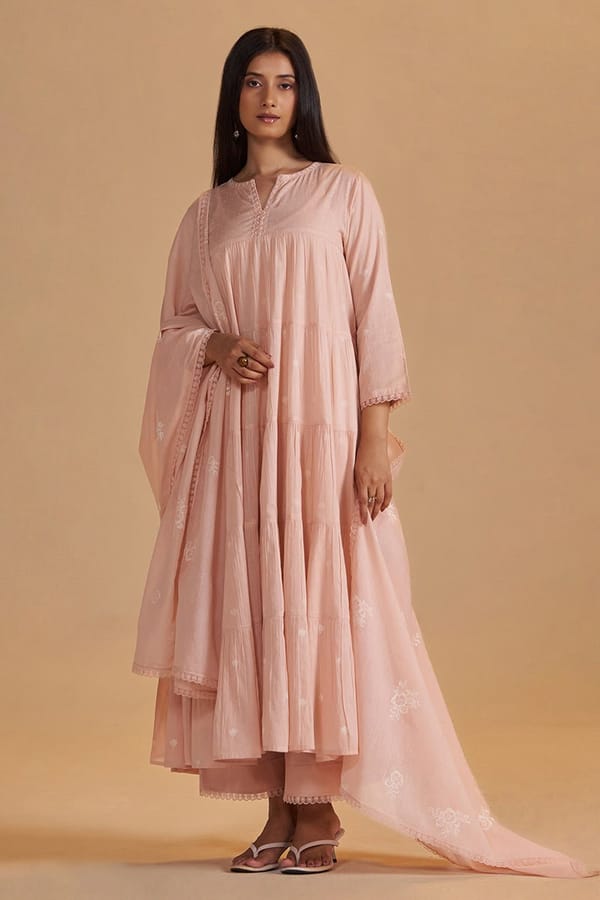 Evening Sand Mul-Mul Anarkali Kurta Set — Ganga Fashions Pvt Ltd