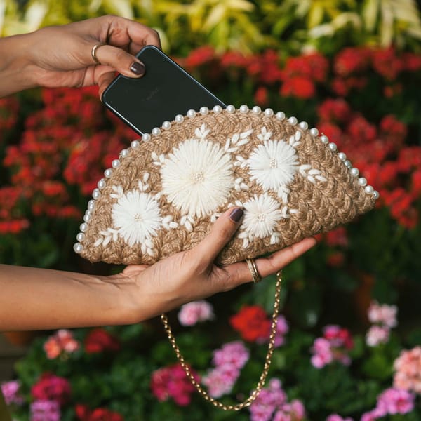 Serene White Half Moon Clutch Bag — Dhaaga Life