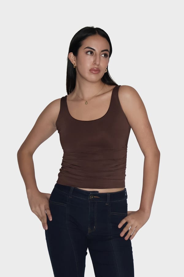 Brown Ruched Tank Top - Quill Top (Coco) — Select Staples