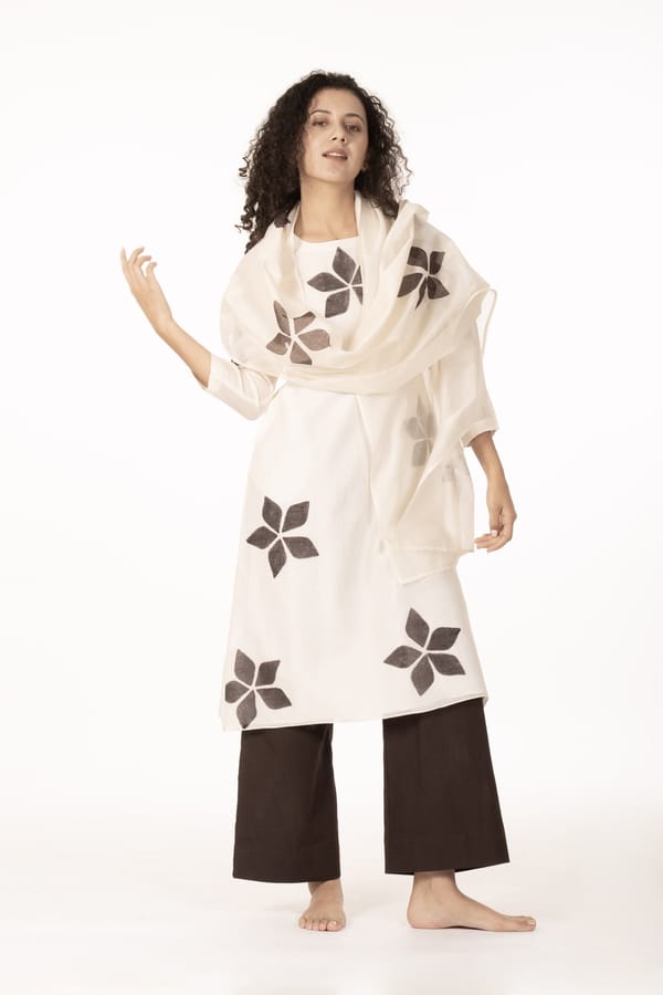 Ivory Chanderi Silk Floral Block Print Co-ord Set — Khat