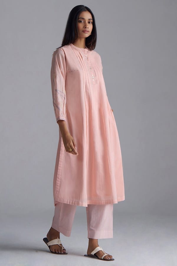 Baby Rose Quartz Mul-Mul Kurta and Pant Co-ord Set — Ganga Fashions Pvt Ltd