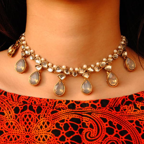 Coloured Crystal Kundan Necklace Set — BeAbhika