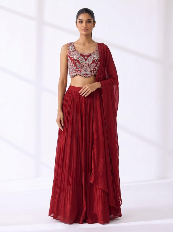 Red Georgette Lehenga Set with Embroidered Blouse — Basanti Kapde aur Koffee