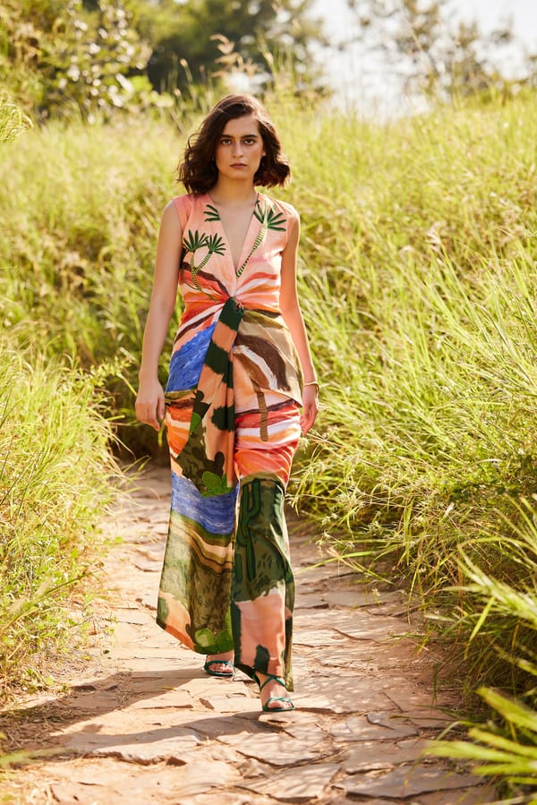 Multicolor Printed Tie-Up Co-ord Set with Bell Bottoms — Zip by Payal Zinal