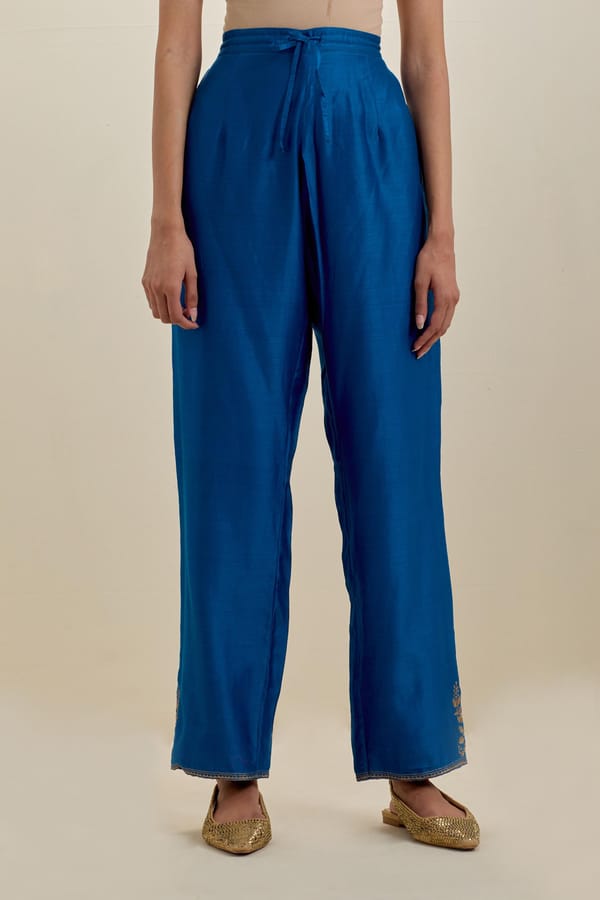 Silk Straight Pants With Embroidery — Upavita