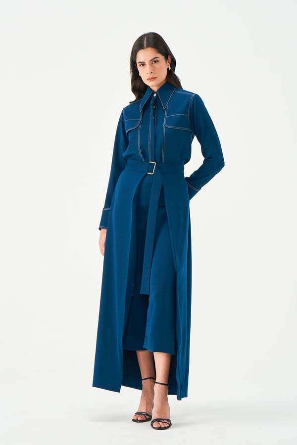 Teal Crepe 3-Piece Co-ord Set with Maxi Skirt Overlay — NOTEBOOK