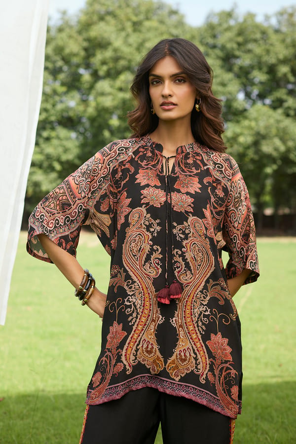 Black Abstract Printed Tunic and Wide-Leg Co-ord Set — INCHING INDIA