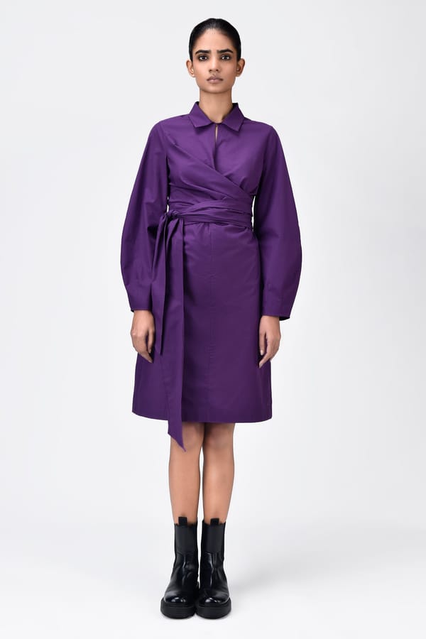 Amethyst A-Line Collared Wrap Dress with Tie-Up Waist — Genes Lecoanet Hemant