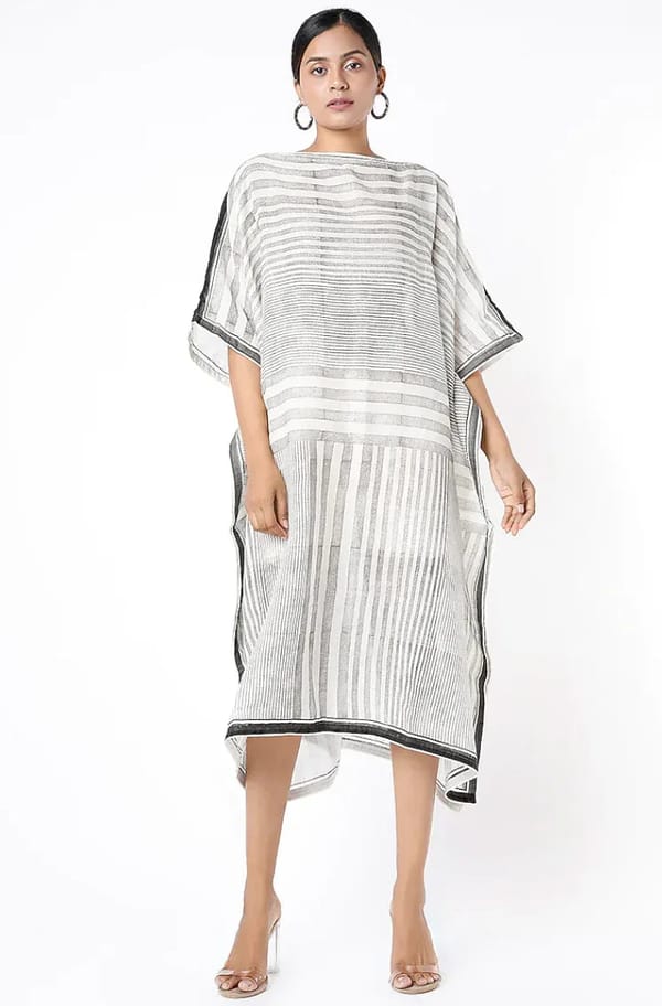 Black and White Striped Boat Neck Cotton Kaftan — Banana Labs