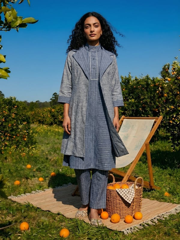 Blue Grid-Check Straight-Leg Linen-Cotton Trousers — HOUSE OF FETT