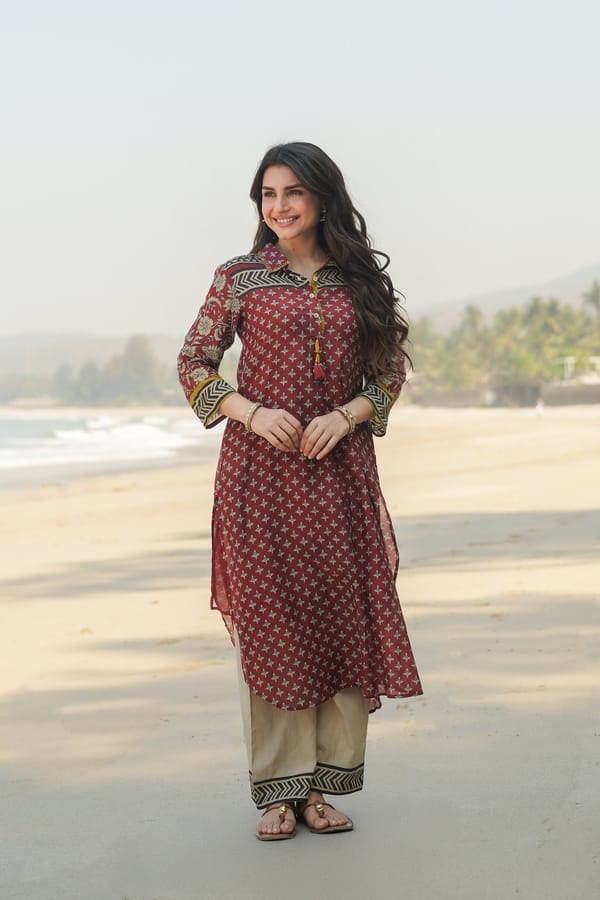 Red Vayu Mul Chanderi Block Print Kurta Set — MAHEE JAIPUR