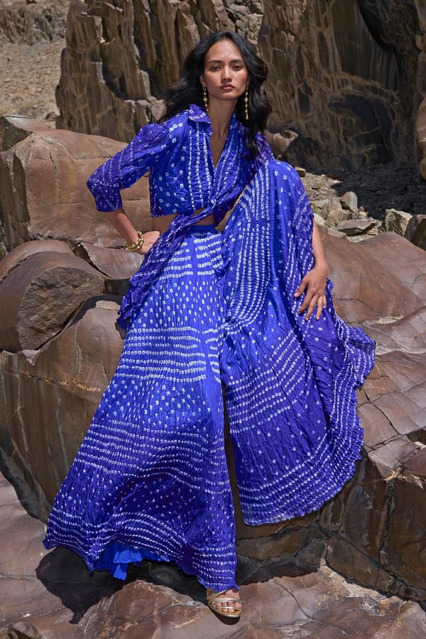 Royal Blue Bandhani Ombre Flared Wide-Leg Trousers — Dash and Dot