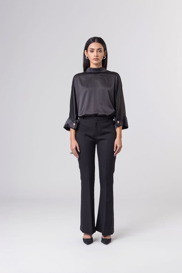 Black Bootcut Trousers with Front Zipper — Studio MuGu