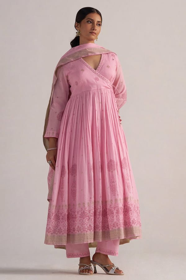 Lilac Sachet Printed Anarkali Kurta Set — Ganga Fashions Pvt Ltd