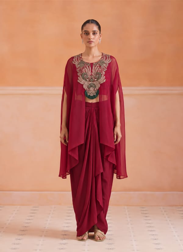 Red Mehr Embroidered Organza Kurta Set — ROOP RANG