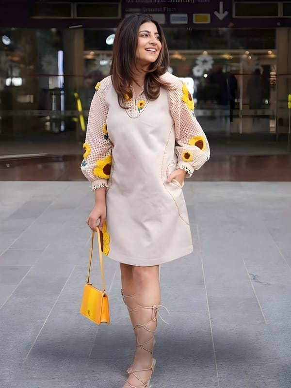 Beige A-Line Mini Dress with Sunflower Embroidery — Our Love