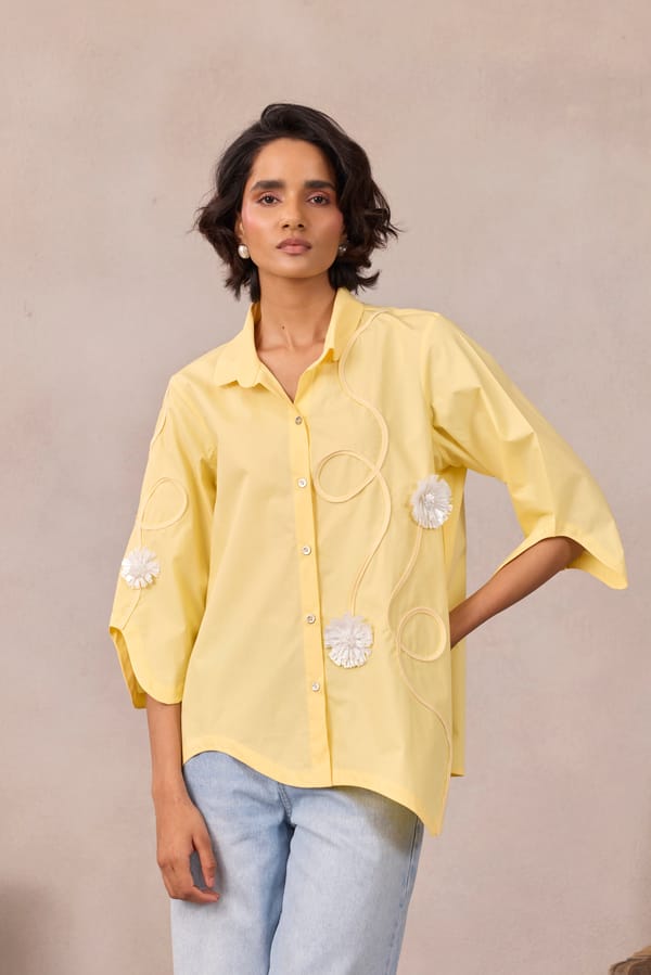 Lemon Sorbet Applique Button-Down Shirt — 63East