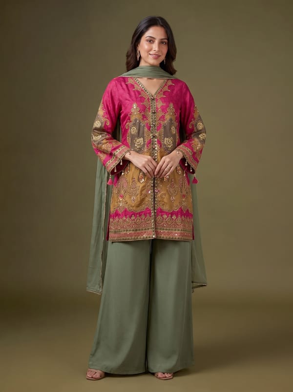 Rose-Pink ,Green-334104 — KHATUBA (THAKUR EXCLUSIVE)