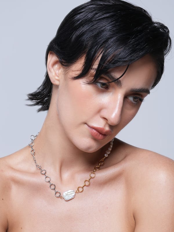 Two Tone Freshwater Pearl O-shaped Hollow Chain — Cao Jewellery