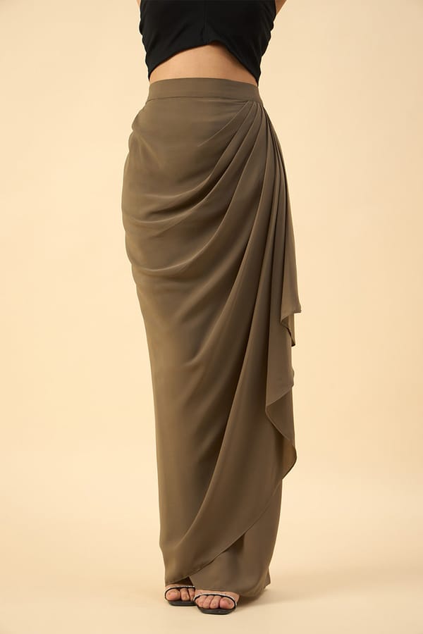 Olive Grey Draped Skirt — Aakaar
