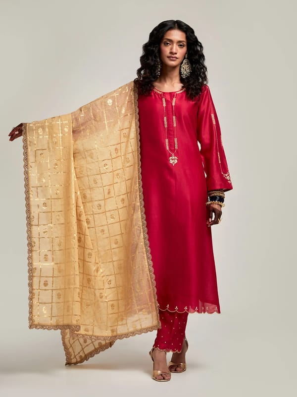 Zari Motifs Dupatta With Lace — Anantaa