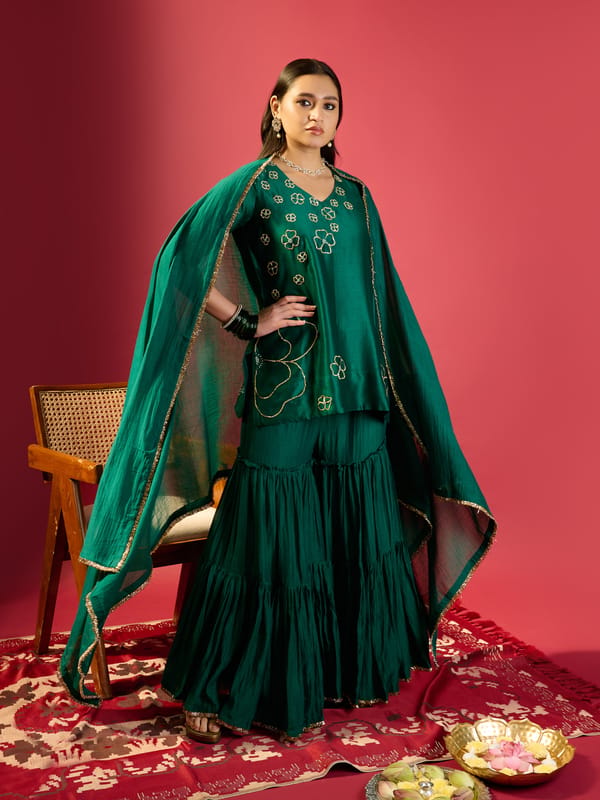 Rama Green Kurta With Garara Set — KOMAL SHAH