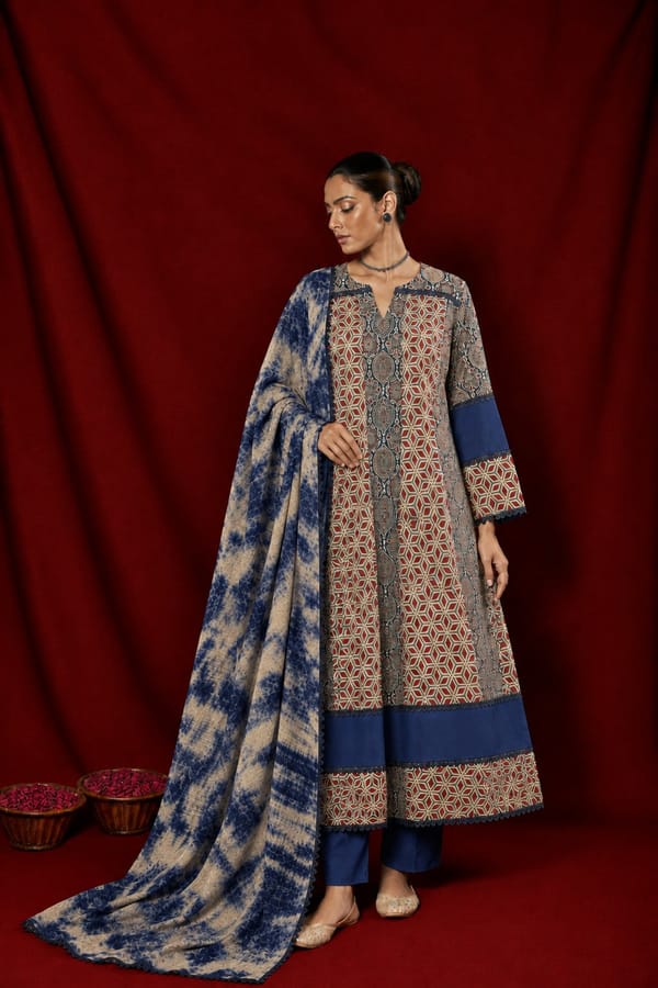 Mehrun Ajrakh Anarkali Set — Naseebo